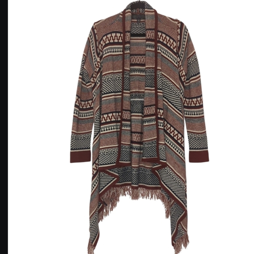 Almost Famous Red, Black, Cream Geometric Cardigan Sweater - Women's Size Large